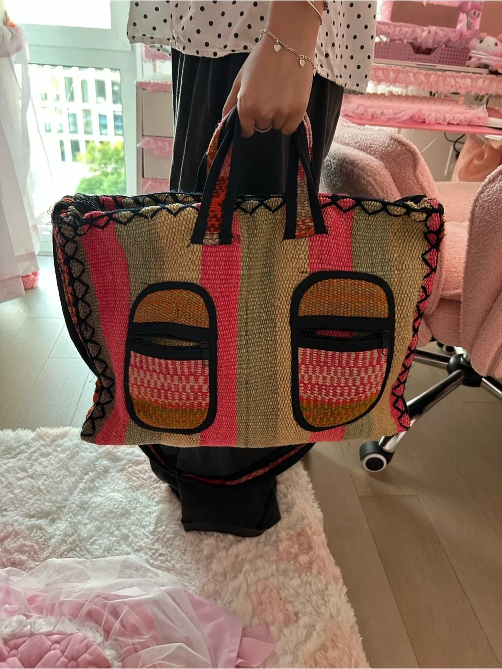 Handwoven Blanket Striped Tote Bag